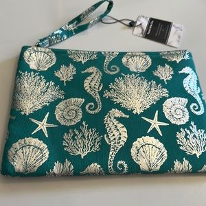 Silver & turquise Seahorse cosmetic bag/ Clutch